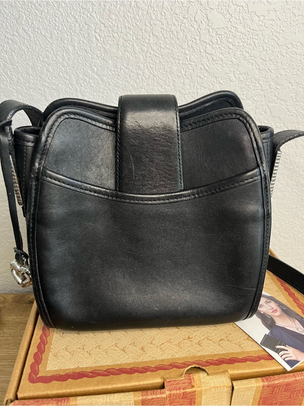 NOS Vintage Brighton Poppy Black Croc Embossed Leather Shoulder Bag H3053 NWOT - Picture 6 of 13